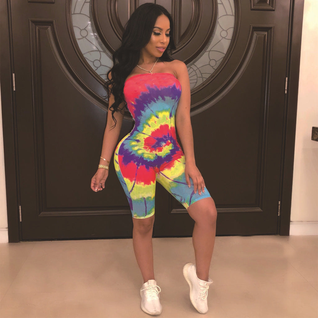 Stylish Tube Top Threaded Shoulder Jumpsuit