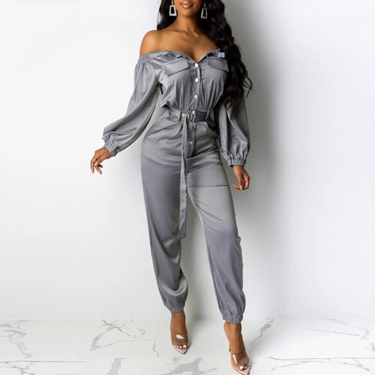 Slotted long-sleeved jumpsuit