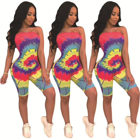 Stylish Tube Top Threaded Shoulder Jumpsuit