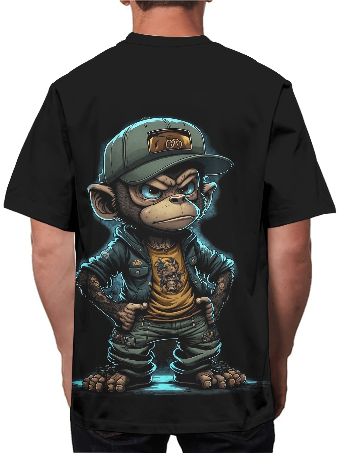 Hip Hop Monkey Print, Men's Graphic Design Round Neck Novel T-shirt, Summer Casual And Comfortable T-shirt, Daily Resort Men's Top