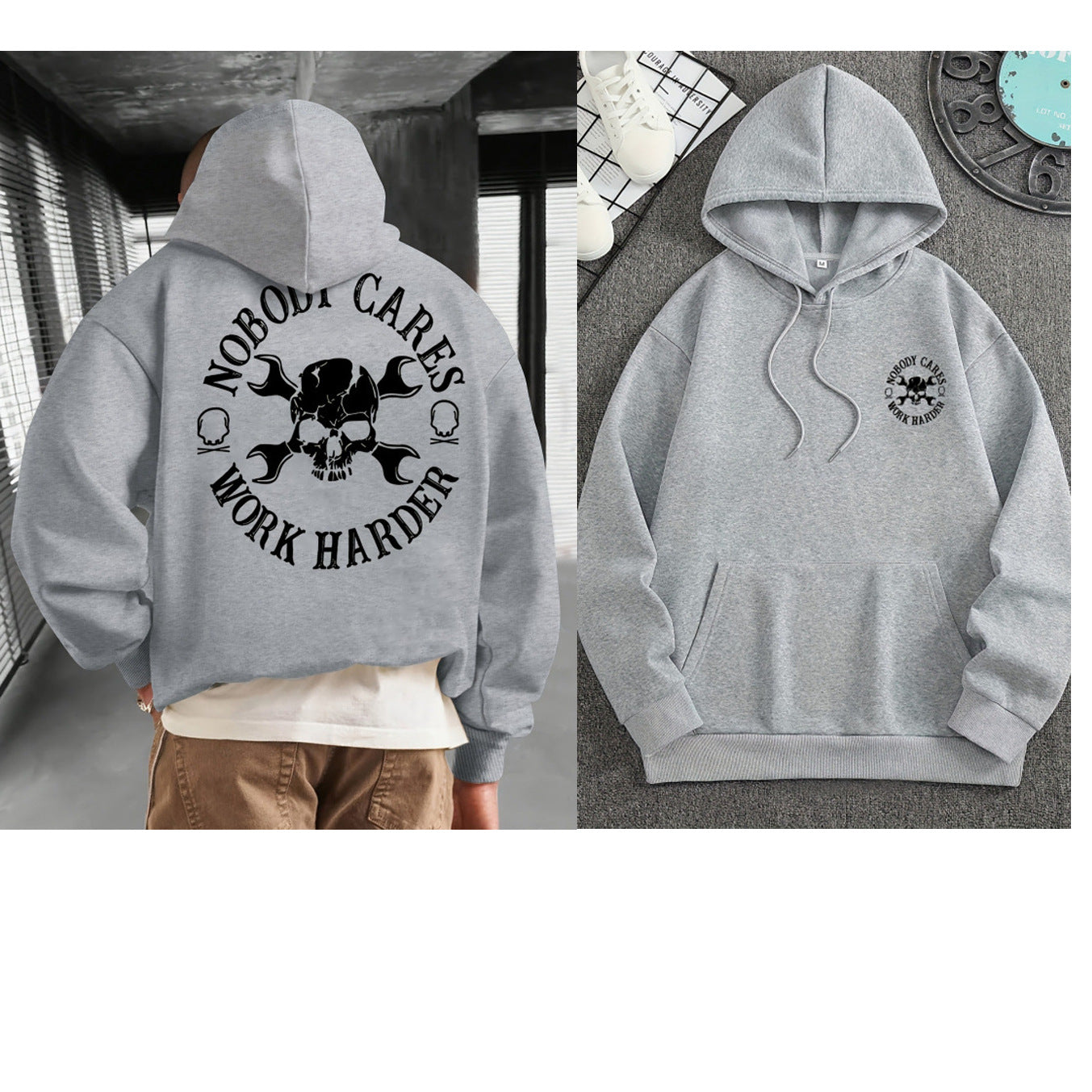 Men's Casual Skull Letter Print Hoodie